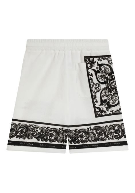 Bermuda In Doppio Piquet Bianco Con Stampa Maiolica DOLCE & GABBANA KIDS | L4JQV3-II7HNHX5DQ